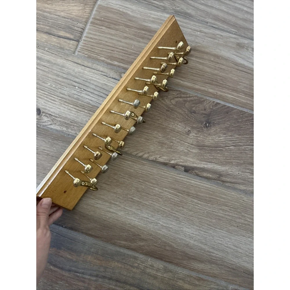 Vtg Wood Brass Golf Club Tie Rack Wall‎ Mount - 24 Tie & 5 Belt Hangers 14